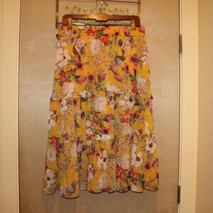 INC Women's three tiered skirt, floral, gold sparkle, Medium, Stretch Waist